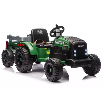 LEAN CARS trattore a batteria 24V con rimorchio verde scuro - CH9959B