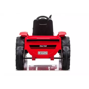 LEAN CARS Trattore a pedali elettrico CH9959 rosso con rimorchio, luci LED, radiocomando, radio