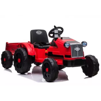 LEAN CARS Trattore a pedali elettrico CH9959 rosso con rimorchio, luci LED, radiocomando, radio