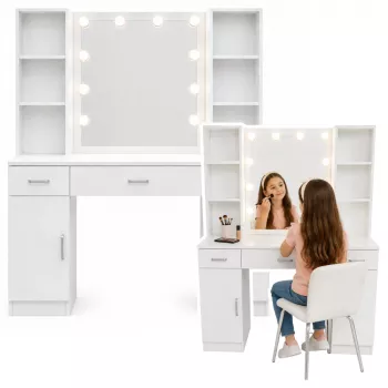 LEAN toeletta cosmetico con specchio LED, cassetti e armadietto, bianco, 141x114x39 cm
