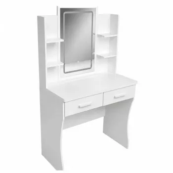 LEAN tavolo da trucco con specchio LED, ripiani, cassetti, bianco 140x80x40 cm