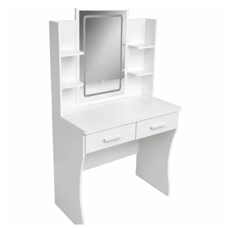 LEAN tavolo da trucco con specchio LED, ripiani, cassetti, bianco 140x80x40 cm