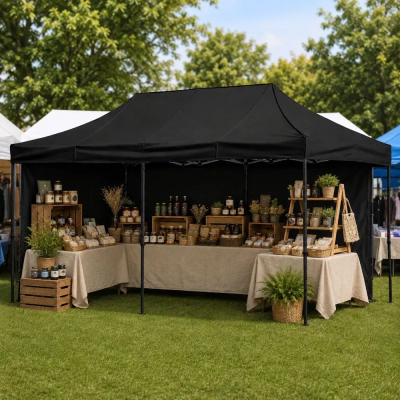 LEAN Express Gazebo da giardino padiglione commerciale catering nero 3x6 m