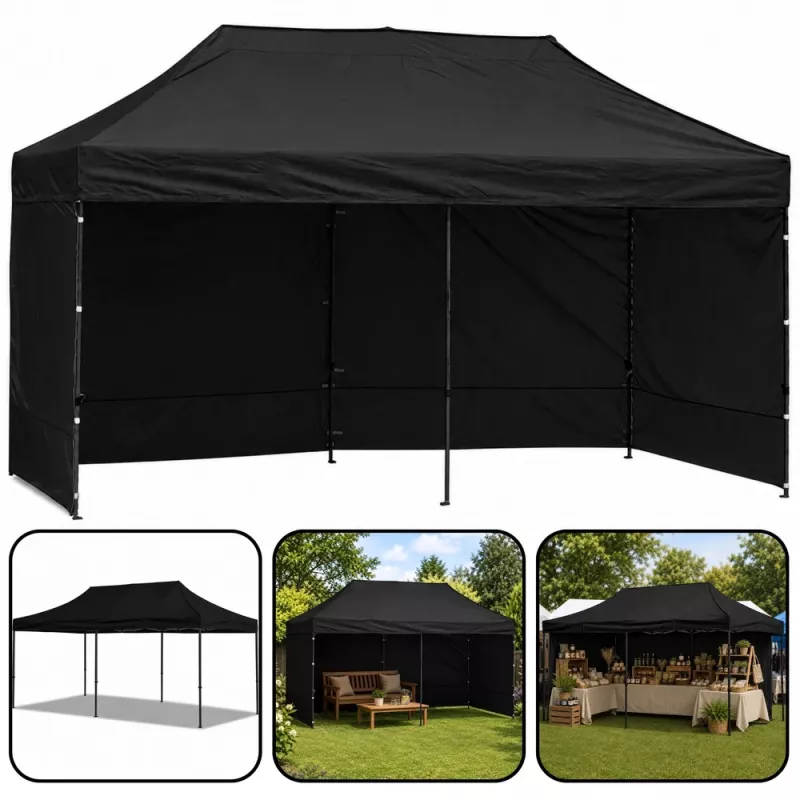 LEAN Express Gazebo da giardino padiglione commerciale catering nero 3x6 m