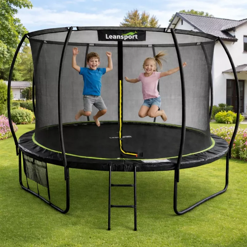 LEAN Trampolino da giardino con rete interna nero e verde 487CM 16FT