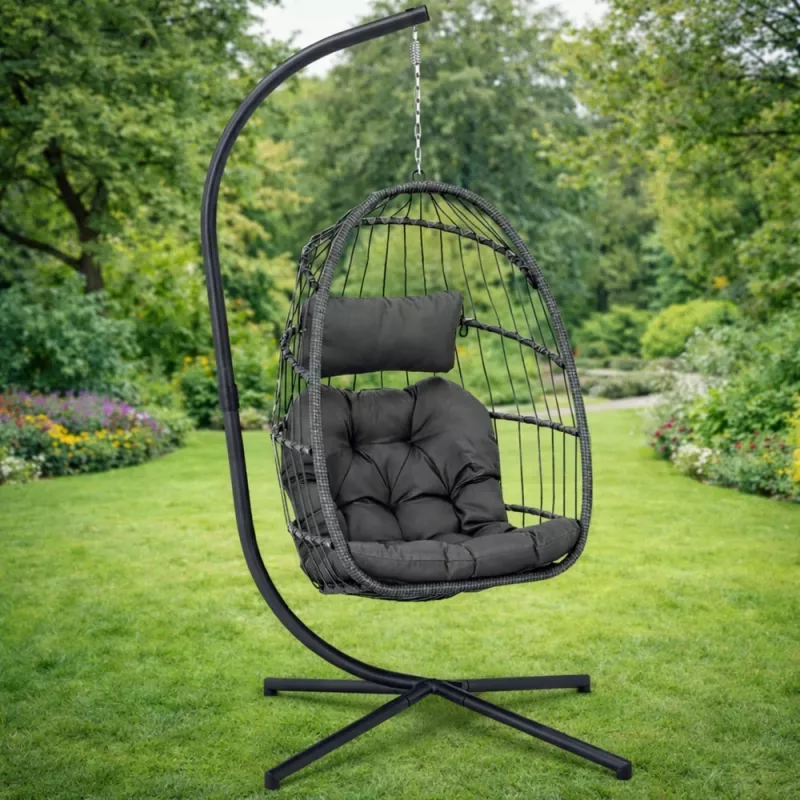 LEAN Sedia a dondolo sospesa da giardino cocoon con cuscino struttura grigia