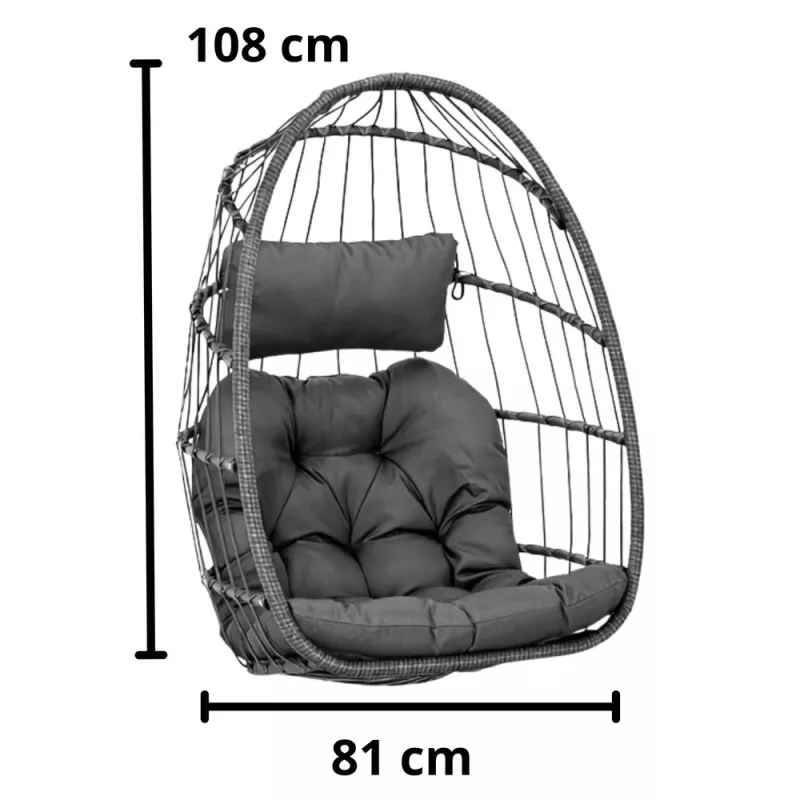 LEAN Sedia a dondolo sospesa da giardino cocoon con cuscino struttura grigia