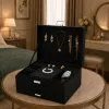 LEAN scatola organizer per gioielli con cassetto e chiave, velluto nero