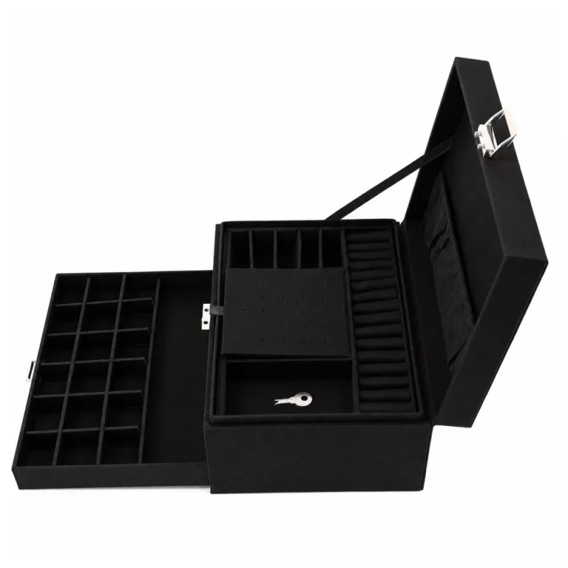 LEAN scatola organizer per gioielli con cassetto e chiave, velluto nero