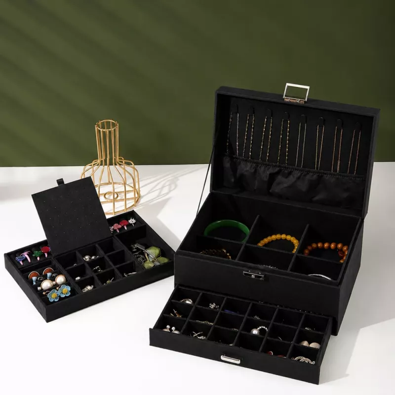 LEAN scatola organizer per gioielli con cassetto e chiave, velluto nero