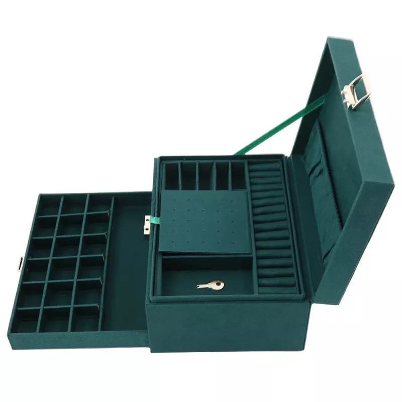 LEAN Portagioie con cassetto e chiave, velluto verde