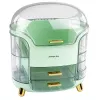 LEAN Grande organizer cosmetico con 2 livelli, 3 cassetti e coperchio trasparente, verde