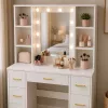 LEAN grande toeletta con specchio e illuminazione LED, 7 cassetti, mensole, bianco, 140x100x40 cm