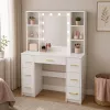 LEAN grande toeletta con specchio e illuminazione LED, 7 cassetti, mensole, bianco, 140x100x40 cm
