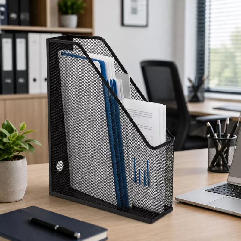 LEAN Supporto organizer da ufficio in metallo per documenti e raccoglitori, verticale, nero, A4