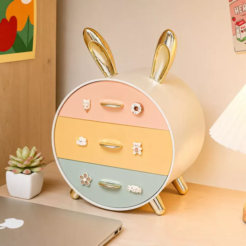 LEAN organizer con cassetti per gioielli, scatola da scrivania a 3 cassetti, coniglio