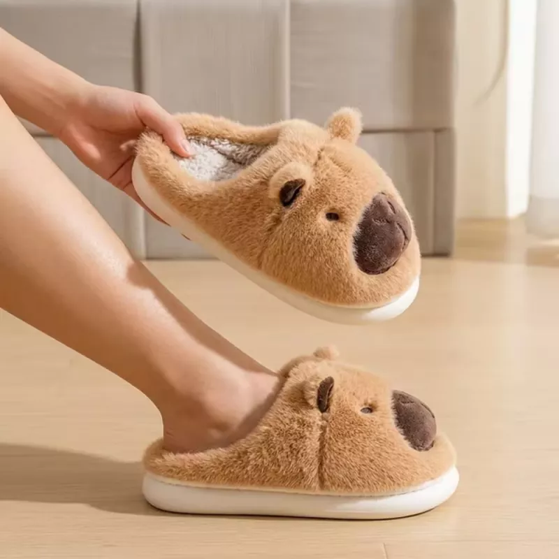 LEAN pantofole peluche capibara con orecchie calde morbide beige taglia 32-33