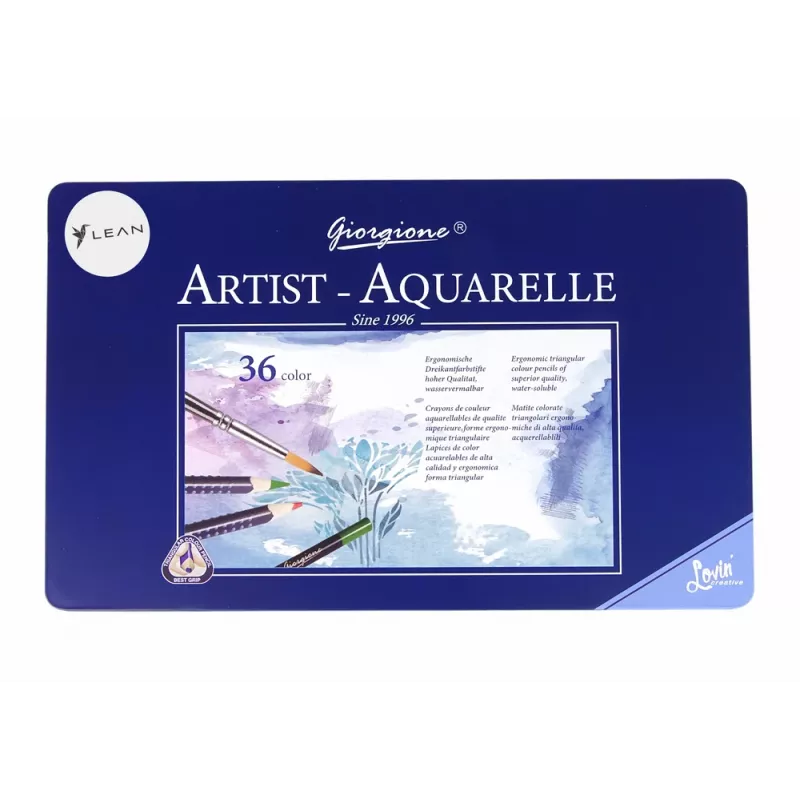 LEAN Set di 36 matite acquerellabili in contenitore metallico