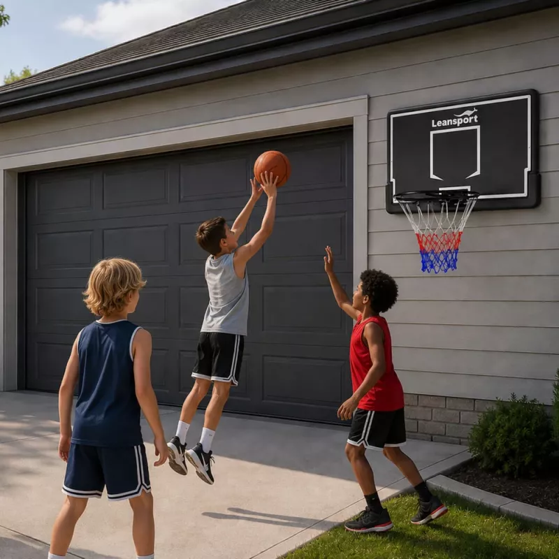 LEAN SPORT 30566 Canestro da basket con tabellone - tabellone in policarbonato 90cm, montaggio a parete, nero/rosso