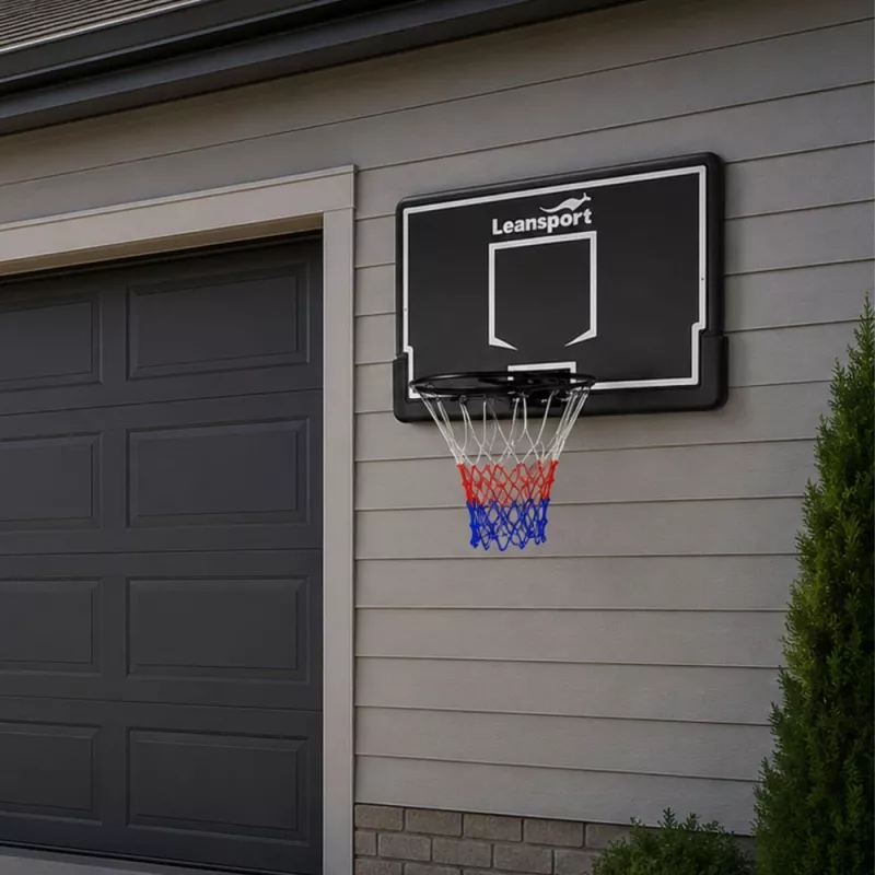 LEAN SPORT 30566 Canestro da basket con tabellone - tabellone in policarbonato 90cm, montaggio a parete, nero/rosso