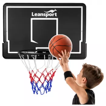 LEAN SPORT 30566 Canestro da basket con tabellone - tabellone in policarbonato 90cm, montaggio a parete, nero/rosso