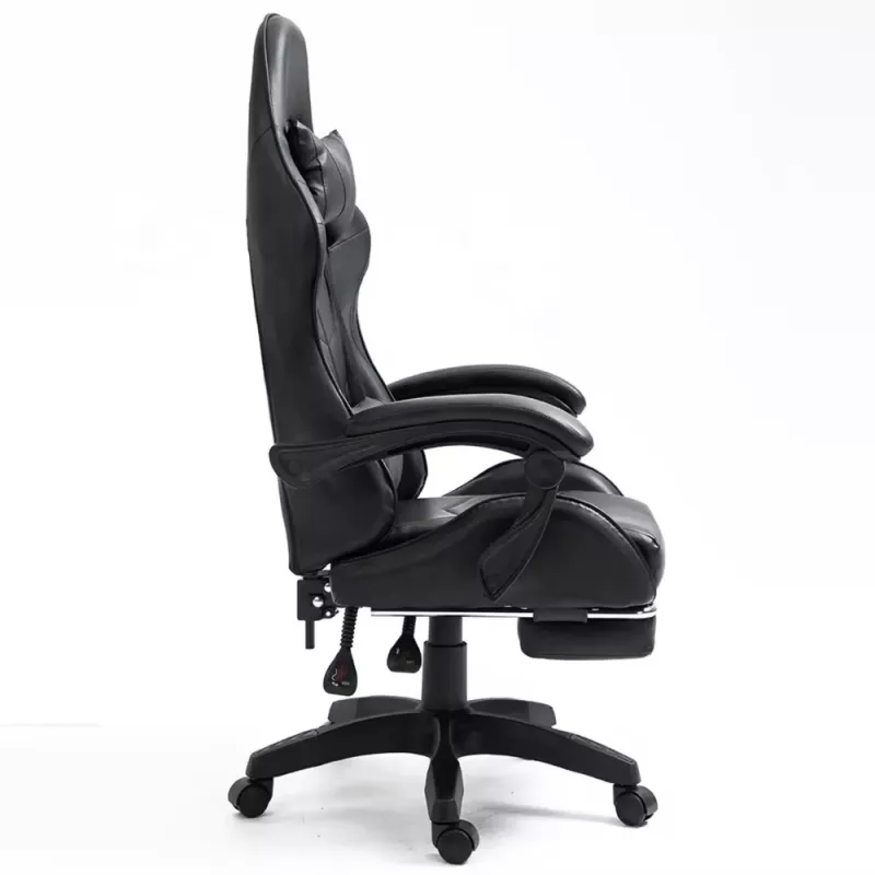 LEAN Sedia da ufficio girevole e gaming con poggiapiedi e cuscini, nero