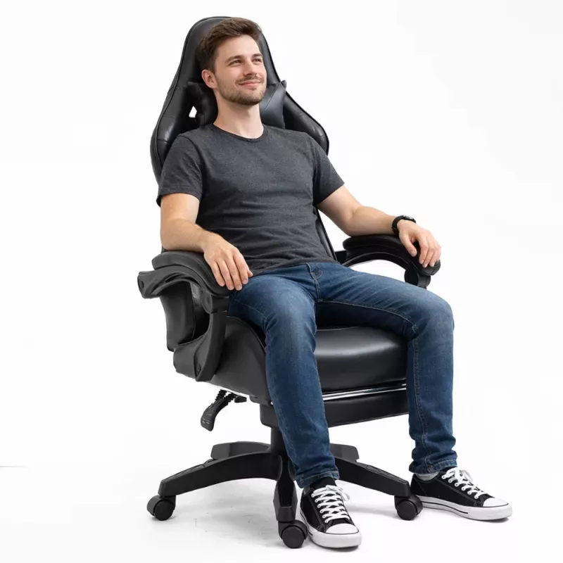 LEAN Sedia da ufficio girevole e gaming con poggiapiedi e cuscini, nero