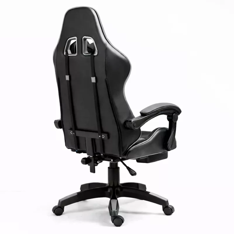 LEAN Sedia da ufficio girevole e gaming con poggiapiedi e cuscini nero e grigio