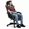 LEAN Sedia da ufficio girevole e gaming con poggiapiedi e cuscini nero e grigio