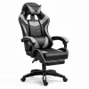 LEAN Sedia da ufficio girevole e gaming con poggiapiedi e cuscini nero e grigio