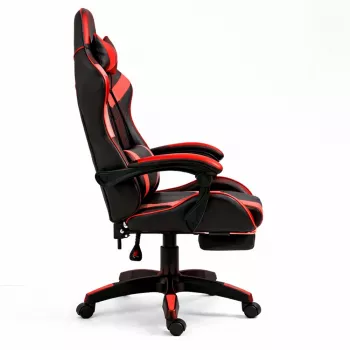 LEAN Sedia da ufficio girevole e gaming con poggiapiedi e cuscini, nero e rosso