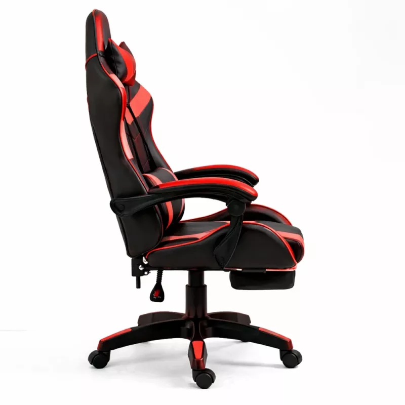 LEAN Sedia da ufficio girevole e gaming con poggiapiedi e cuscini, nero e rosso