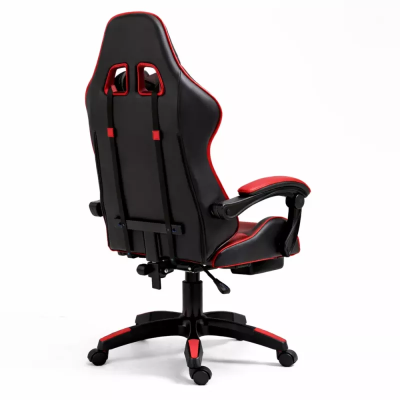 LEAN Sedia da ufficio girevole e gaming con poggiapiedi e cuscini, nero e rosso