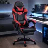 LEAN Sedia da ufficio girevole e gaming con poggiapiedi e cuscini, nero e rosso