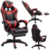 LEAN Sedia da ufficio girevole e gaming con poggiapiedi e cuscini, nero e rosso
