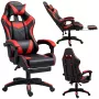 LEAN Sedia da ufficio girevole e gaming con poggiapiedi e cuscini, nero e rosso