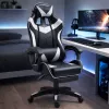 LEAN Sedia da ufficio girevole e gaming con poggiapiedi e cuscini, nero e bianco