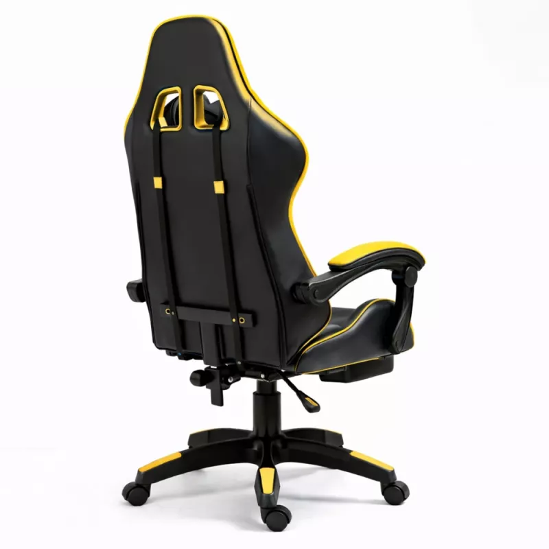 LEAN Sedia da ufficio girevole e gaming con poggiapiedi e cuscini, nero e giallo