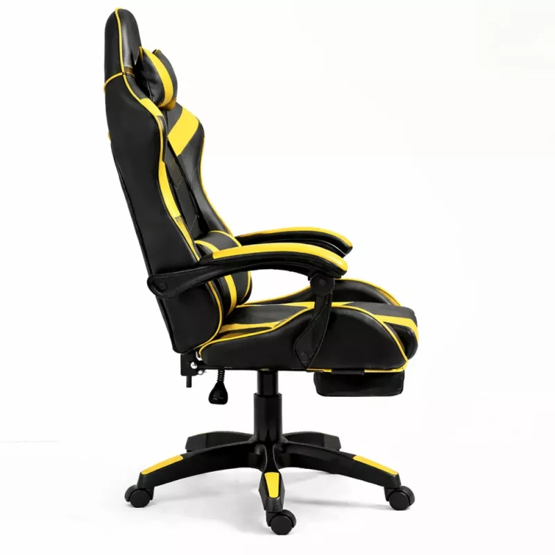 LEAN Sedia da ufficio girevole e gaming con poggiapiedi e cuscini, nero e giallo