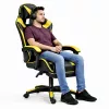 LEAN Sedia da ufficio girevole e gaming con poggiapiedi e cuscini, nero e giallo