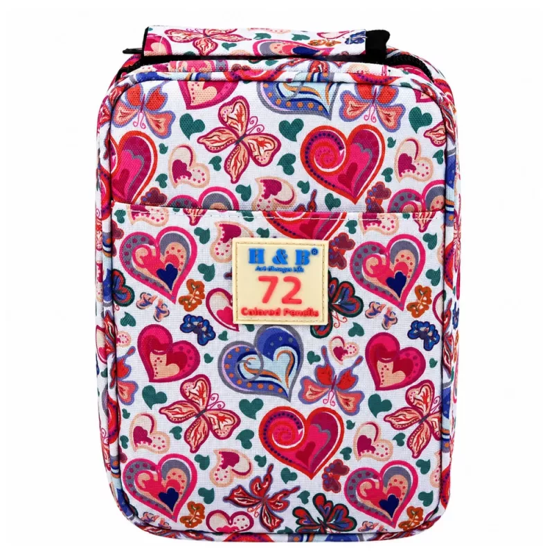 LEAN Astuccio con tre scomparti, libro da colorare con fiori, temperino, gomma, matite colorate - 72 pezzi
