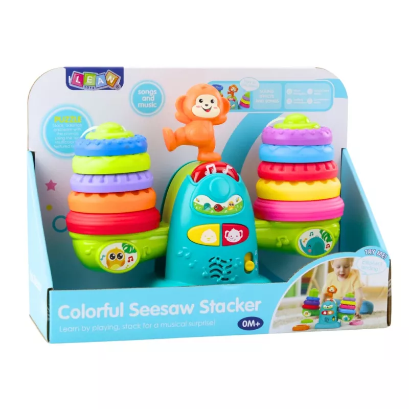 LEAN TOYS 23009 bilancia didattica interattiva scimmia per bambini piccoli - 20 blocchi, suoni e melodie