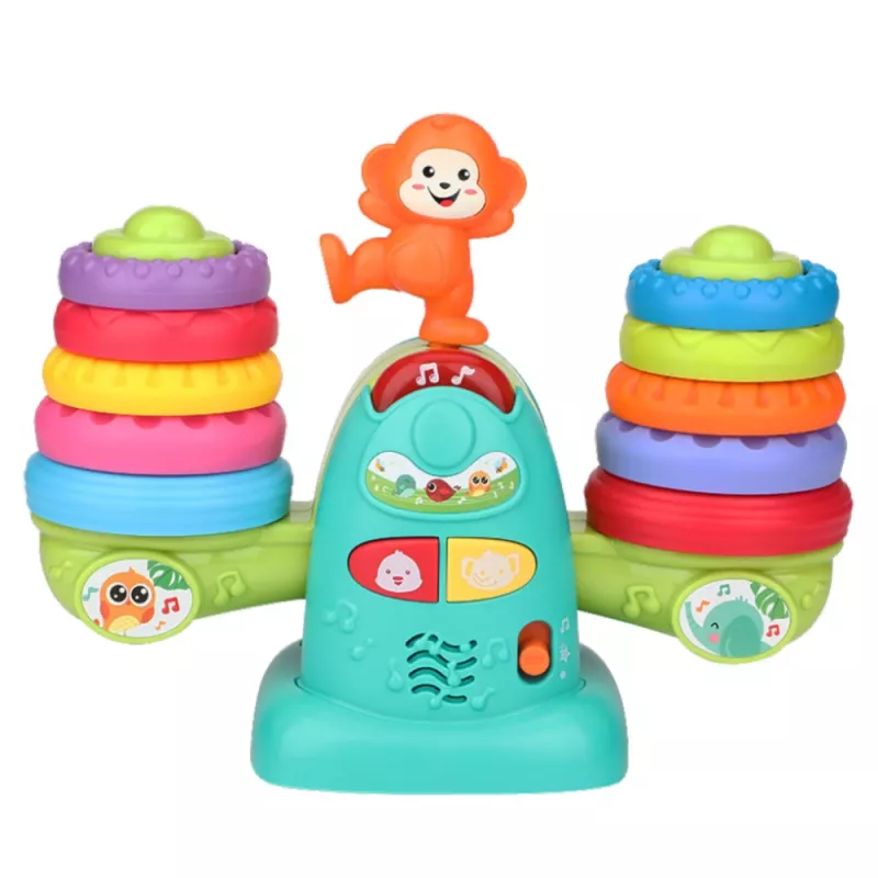 LEAN TOYS 23009 bilancia didattica interattiva scimmia per bambini piccoli - 20 blocchi, suoni e melodie