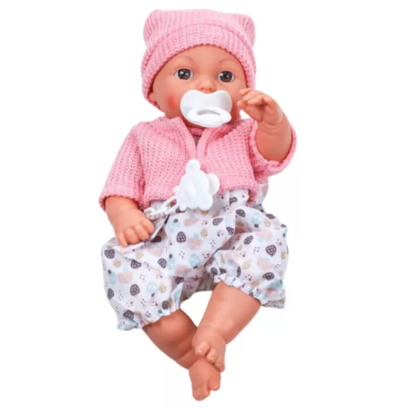 LEAN TOYS 24440 bambola neonata con cappello, maglione e ciuccio, effetti sonori (35 cm)