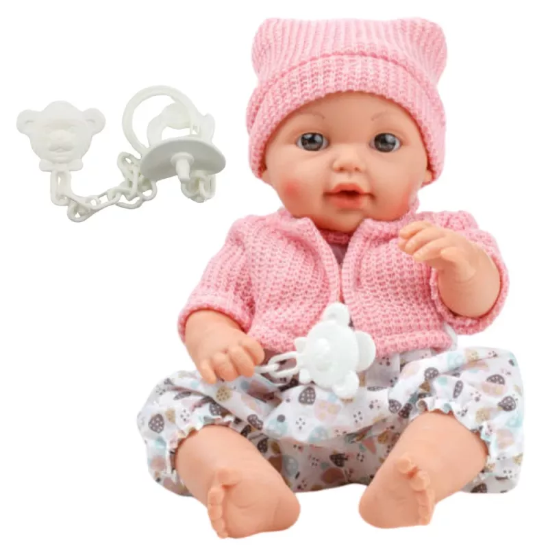 LEAN TOYS 24440 bambola neonata con cappello, maglione e ciuccio, effetti sonori (35 cm)