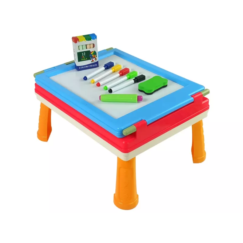 LEAN TOYS Lavagna magnetica e gessetti 3-in-1, tavolo blu per giochi