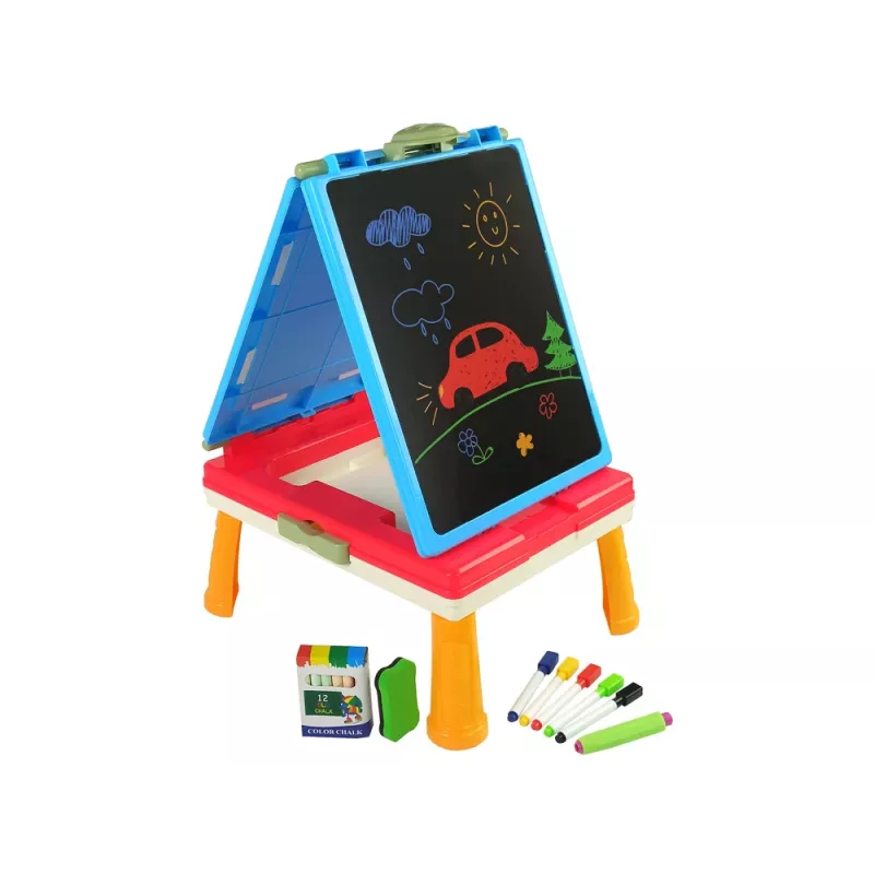 LEAN TOYS Lavagna magnetica e gessetti 3-in-1, tavolo blu per giochi