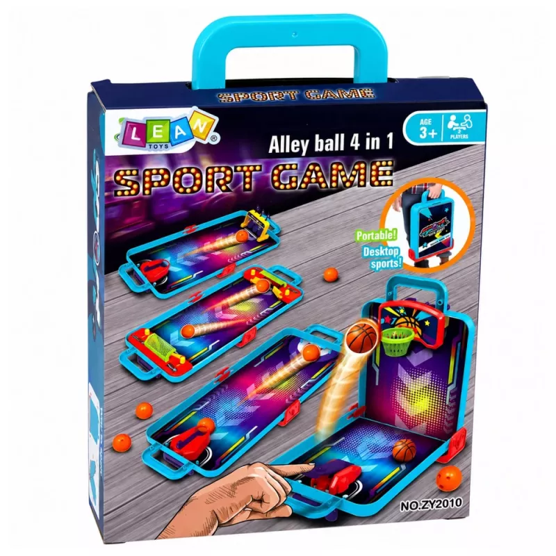 LEAN TOYS Mini Arcade Game 3 in 1 – Valigetta portatile con basket da tavolo, flipper e bowling (multicolore)
