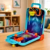 LEAN TOYS Mini Arcade Game 3 in 1 – Valigetta portatile con basket da tavolo, flipper e bowling (multicolore)