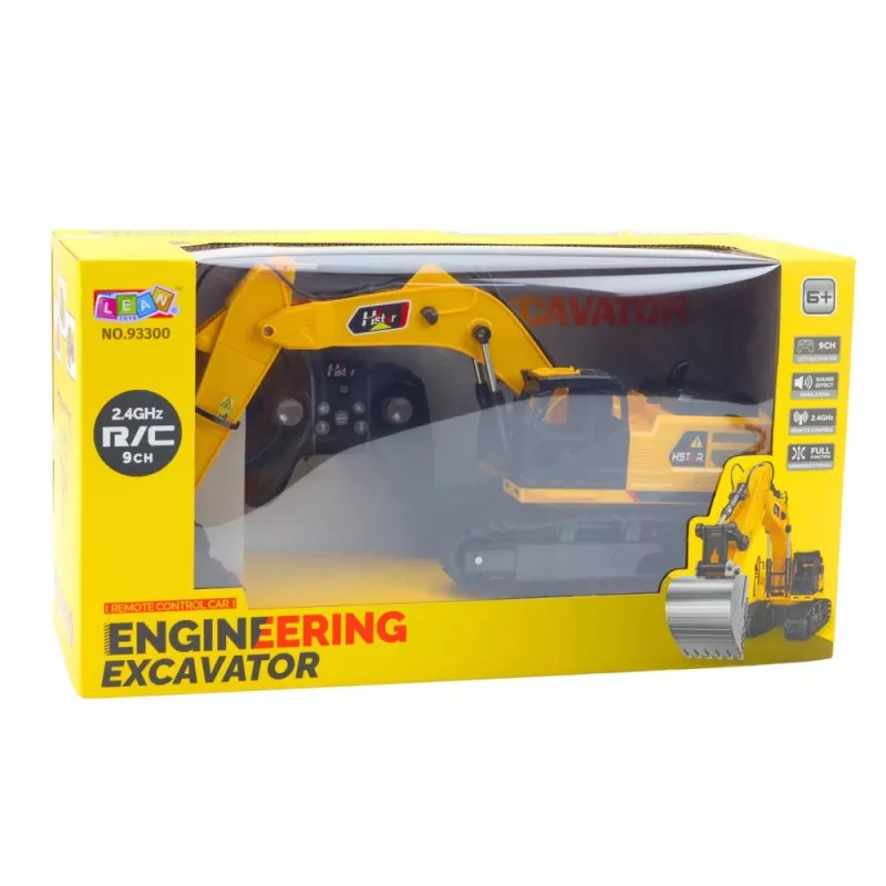 LEAN TOYS Escavatore cingolato RC 9 canali 2,4 GHz con suoni e luci LED, scala 1:14
